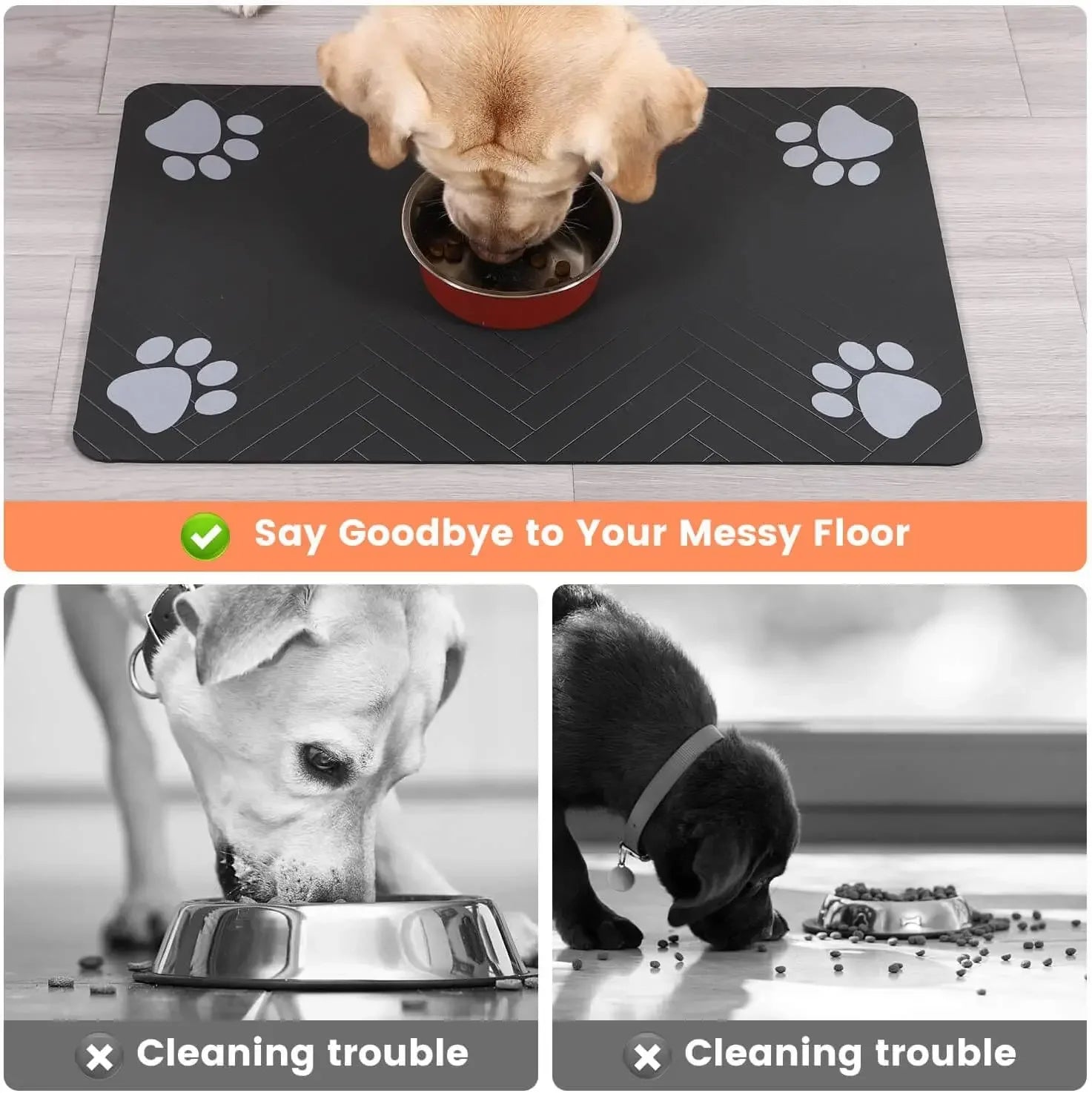 🐾 PawDry™ – Absorbent & Leak-Proof Pet Feeding Mat